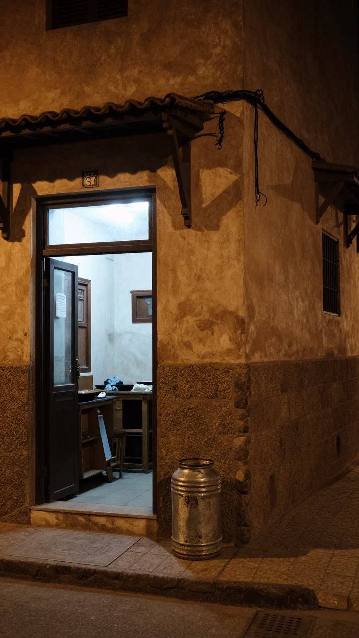Late Night Street Scene in Casablanca Morocco with Window Light and Jar in in Casablanca, Morocco