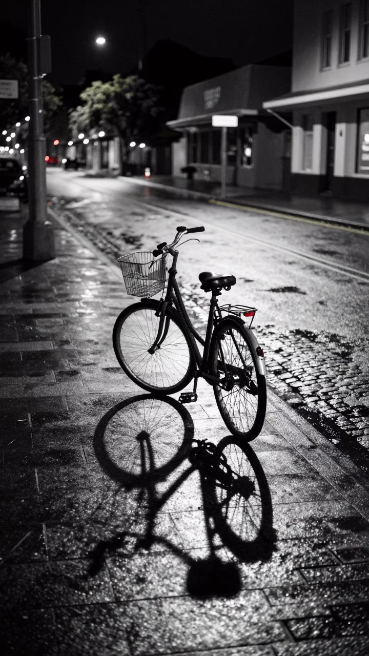 Late Night Street Scene in Hobart Tasmania With Bicycle And Glass Bottles in in Hobart, Tasmania, Australia