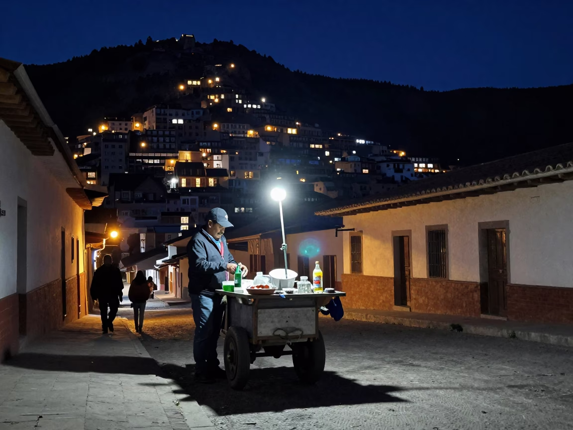 Late Night Street Scene in La Paz Bolivia with Ashtray and Bottle Caddy in in La Paz, Bolivia
