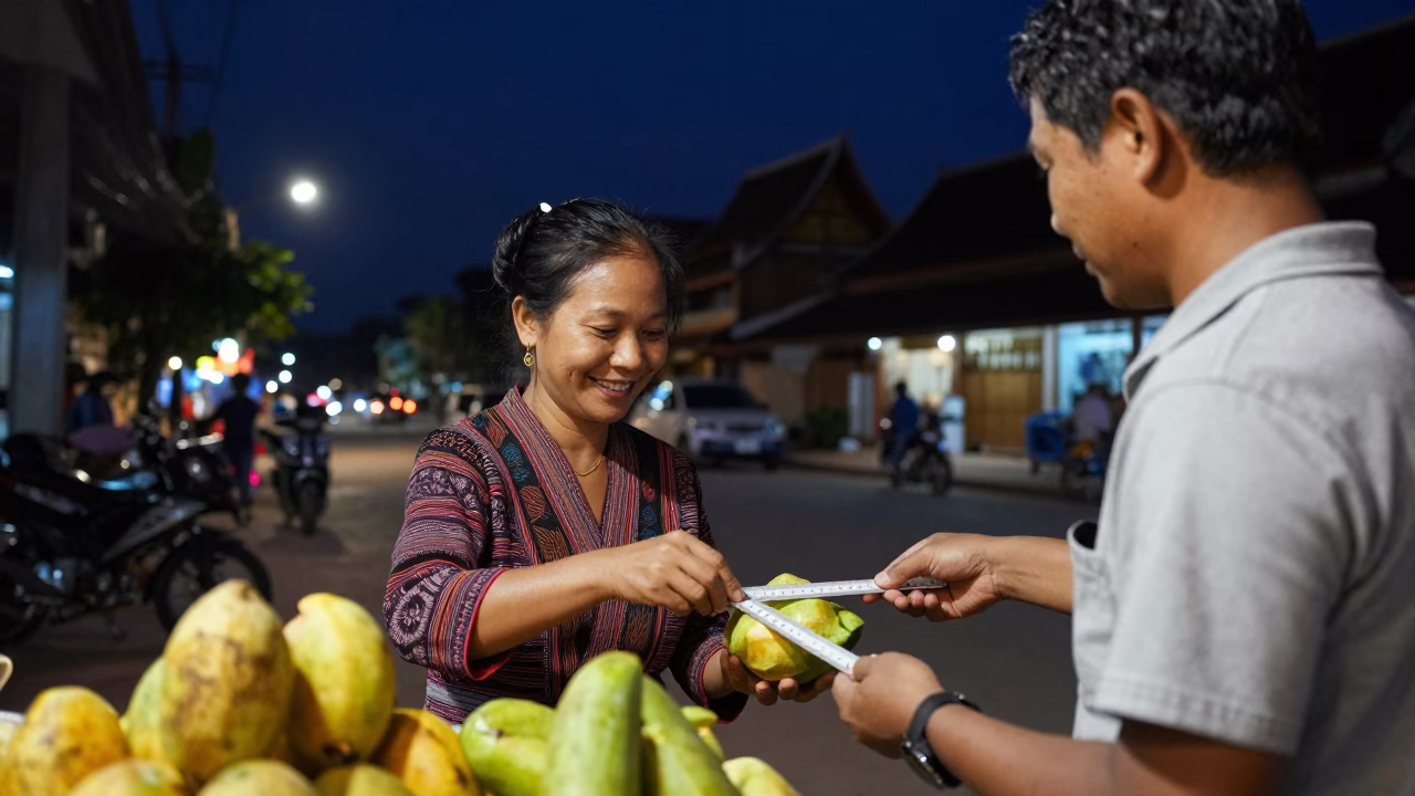 Late Night Street Scene in Luang Prabang Laos Under Deep Night Sky in in Luang Prabang, Laos