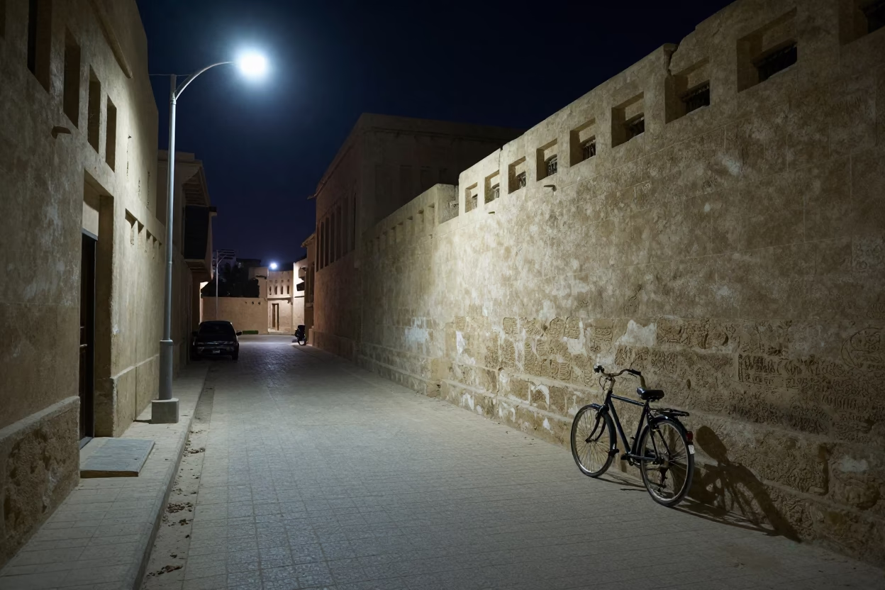 Late Night Street Scene in Luxor Egypt with Traditional Architecture and Urban Elements in in Luxor, Egypt
