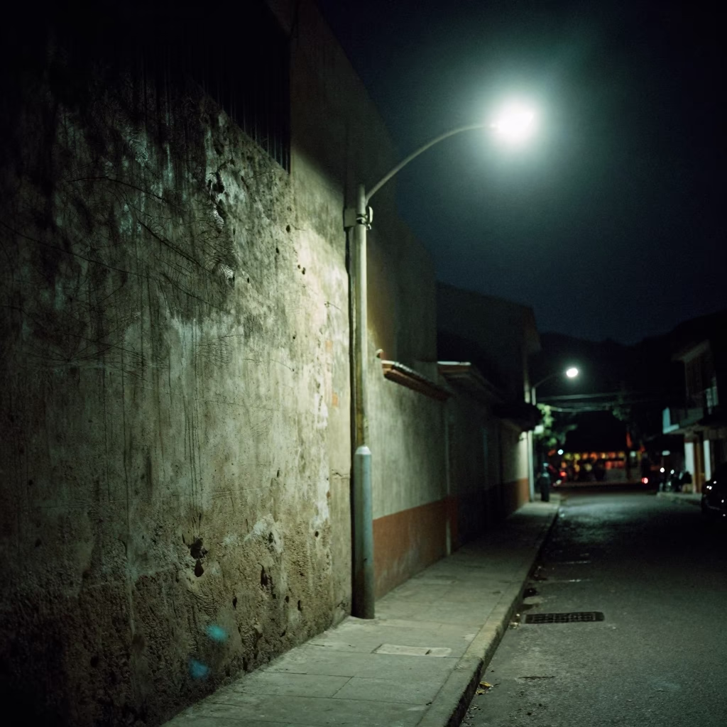 Late Night Street Scene in Medellin Colombia with Smudged Wall and Urban Details in in Medellin, Colombia