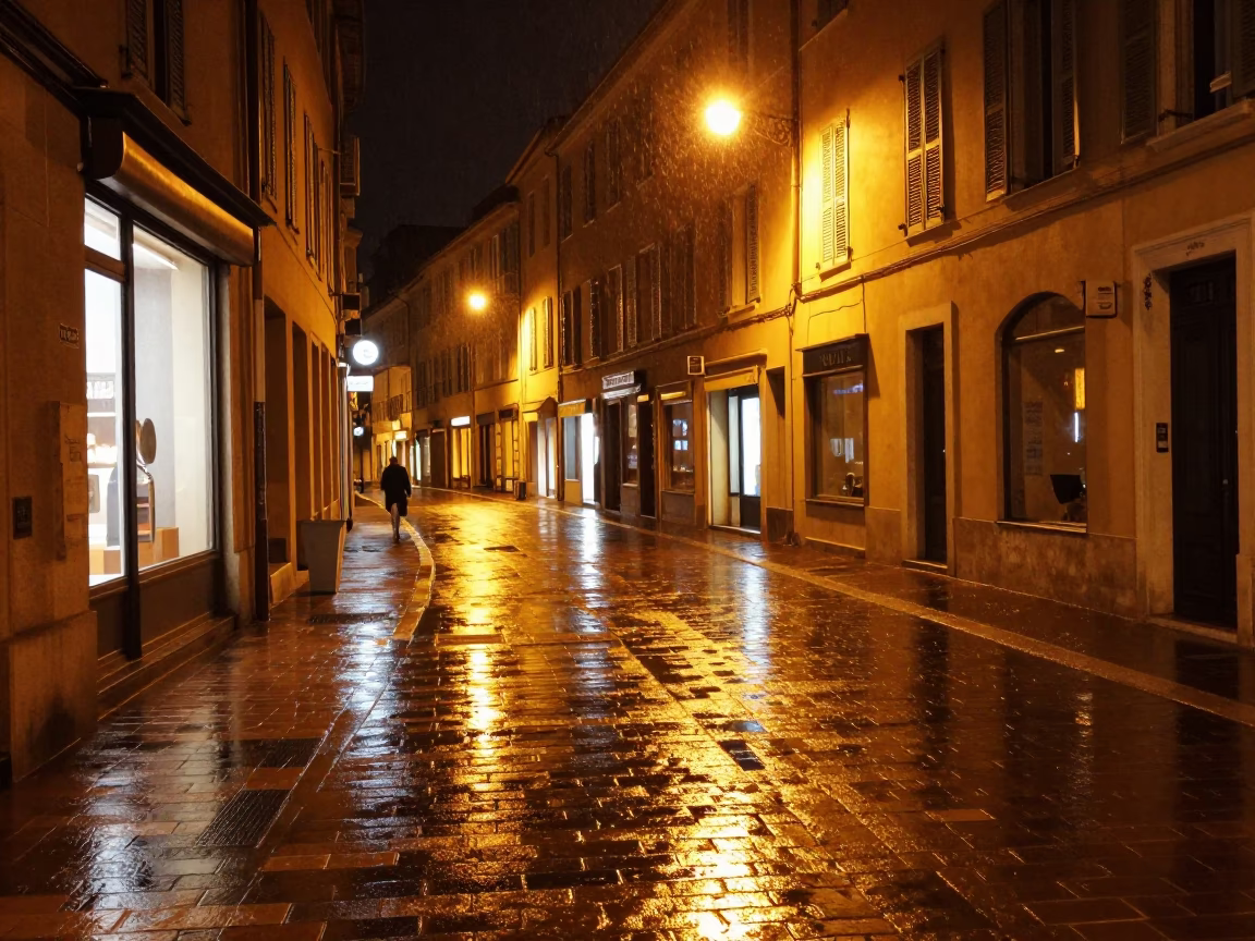 Late Night Street Scene in Nice France with Bar Soap and Hydrangeas in in Nice, France