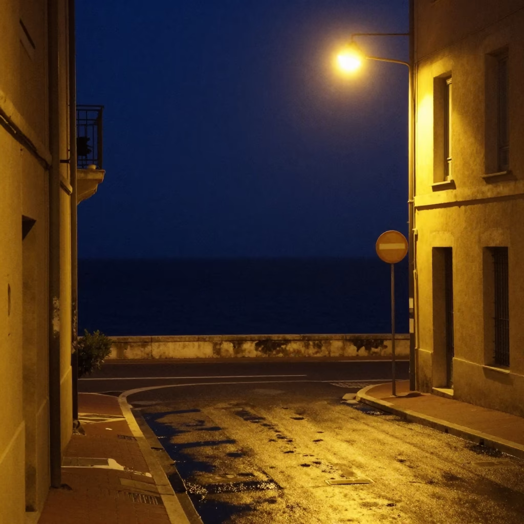 Late Night Street Scene in Nice France with Vintage 1980s Atmosphere in in Nice, France