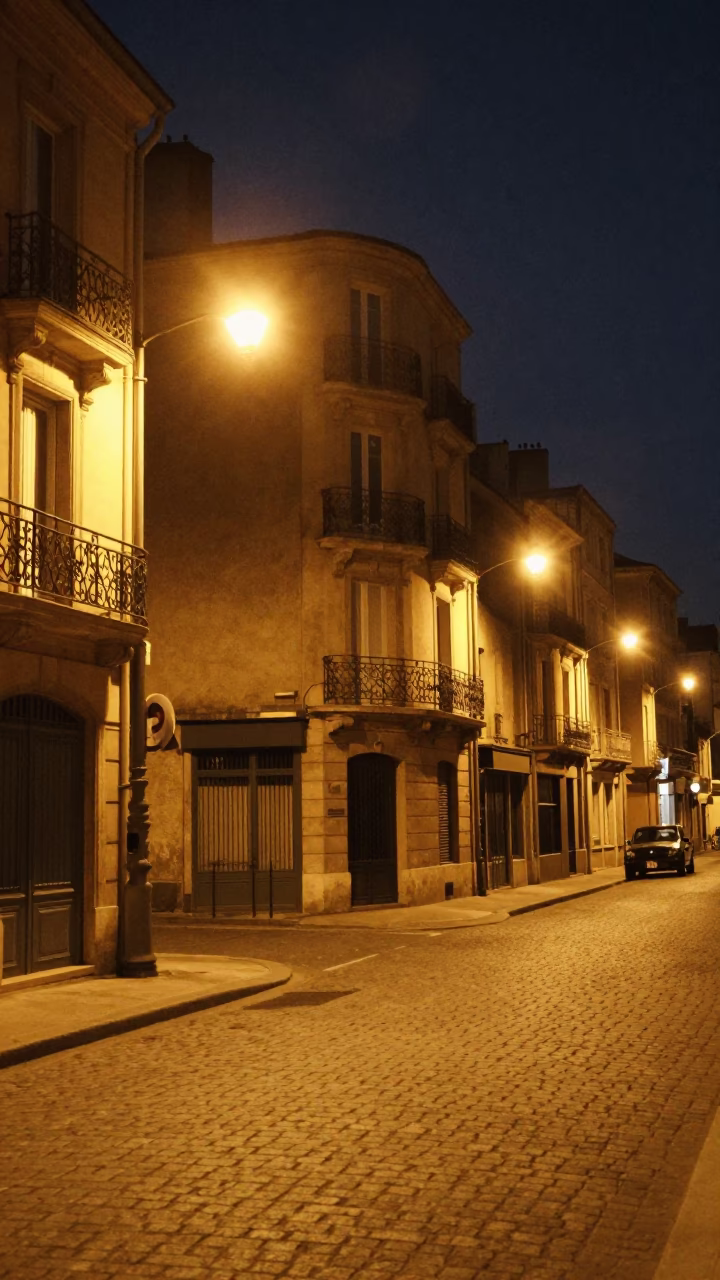 Late Night Street Scene in Nice France with Vintage 1990s Aesthetic and Urban Details in in Nice, France