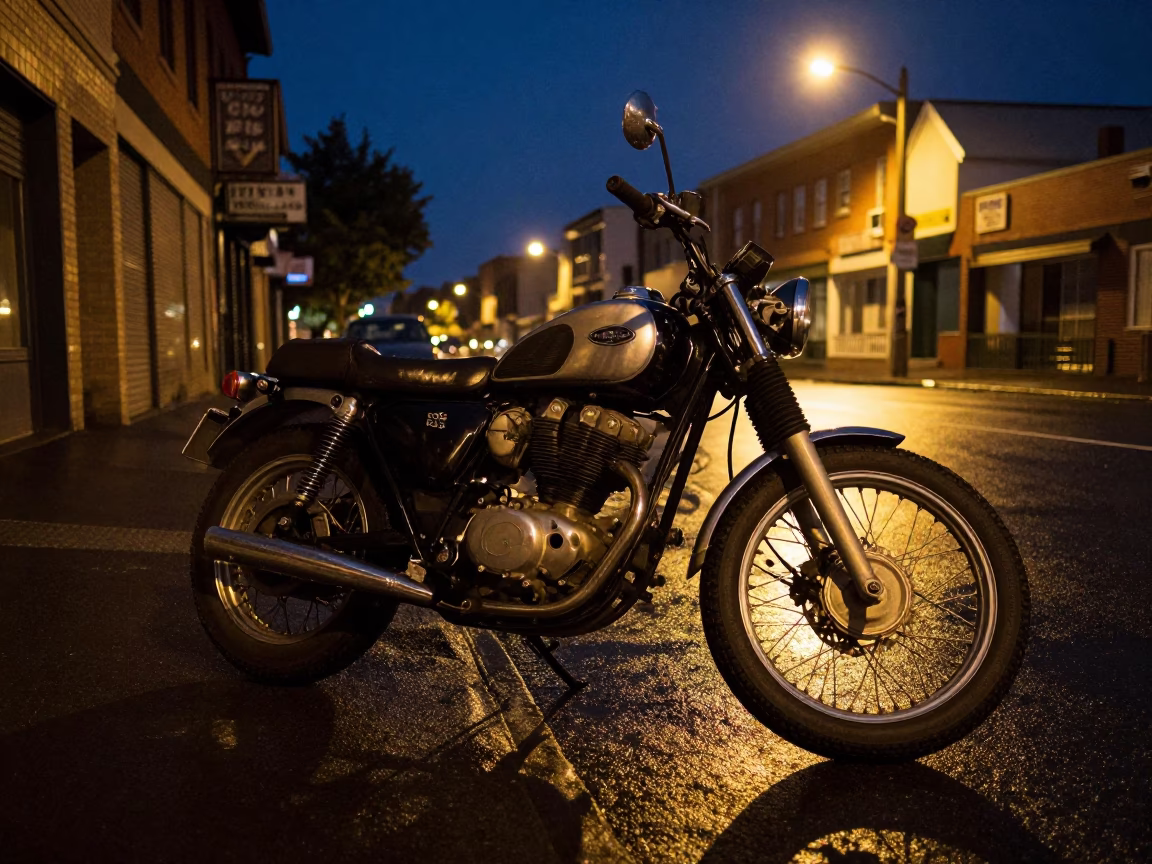 Late Night Street Scene in Portland Oregon With Vintage Motorcycle and Rain in in Portland, Oregon, United States