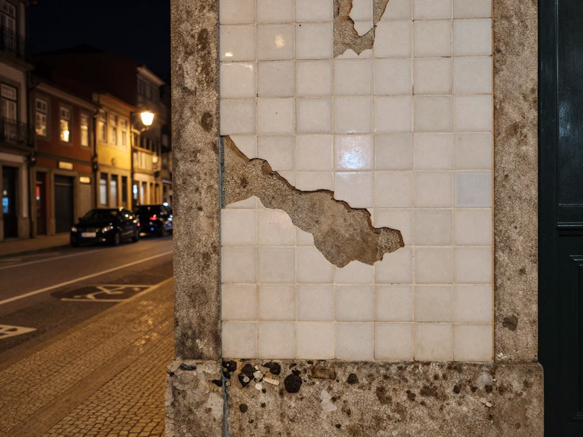 Late Night Street Scene in Porto Portugal with Mosaic Tiles and Books in in Porto, Portugal