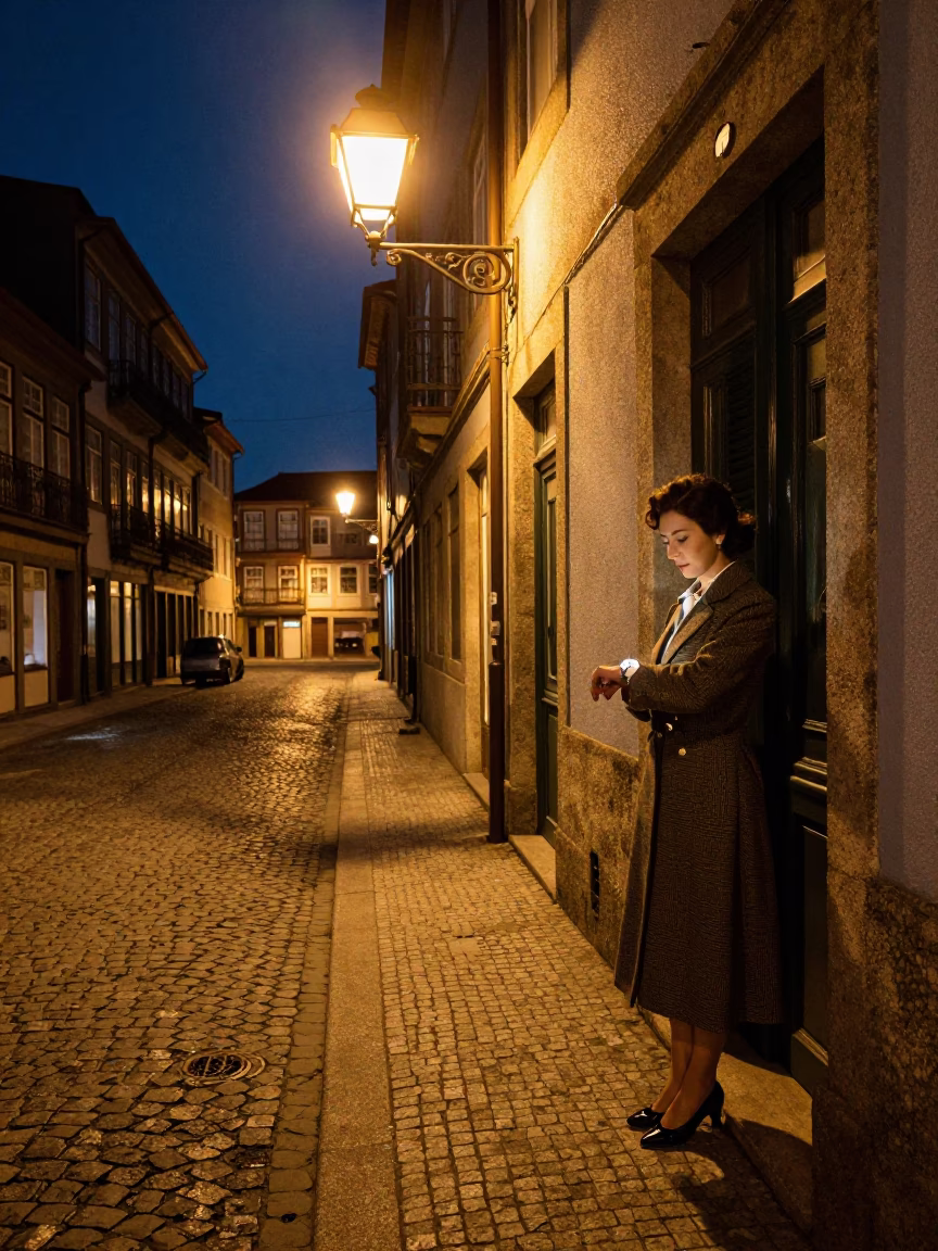 Late Night Street Scene in Porto Portugal with Vintage 1950s Aesthetic and Local Ambiance in in Porto, Portugal