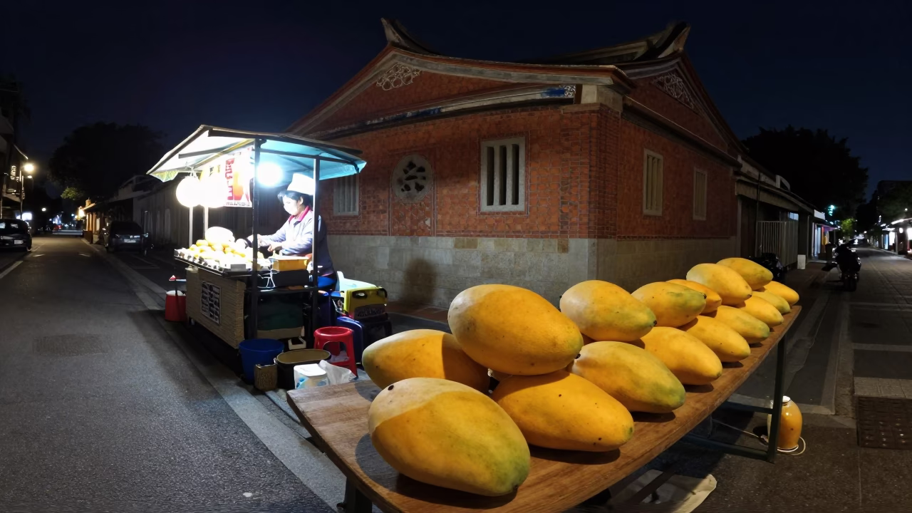 Late Night Street Scene in Tainan Taiwan with Mangoes and Porcelain Jars in in Tainan, Taiwan