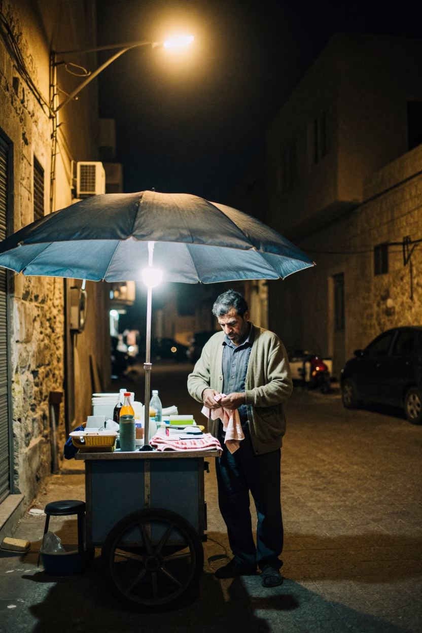 Late Night Street Vendor with Umbrellas in Alexandria in in Alexandria, Egypt