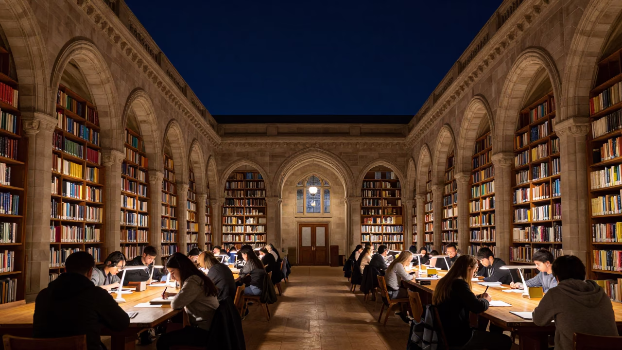 Late Night Student Study Session Beneath Library Stacks in Philadelphia Pennsylvania in in Philadelphia, Pennsylvania, United States