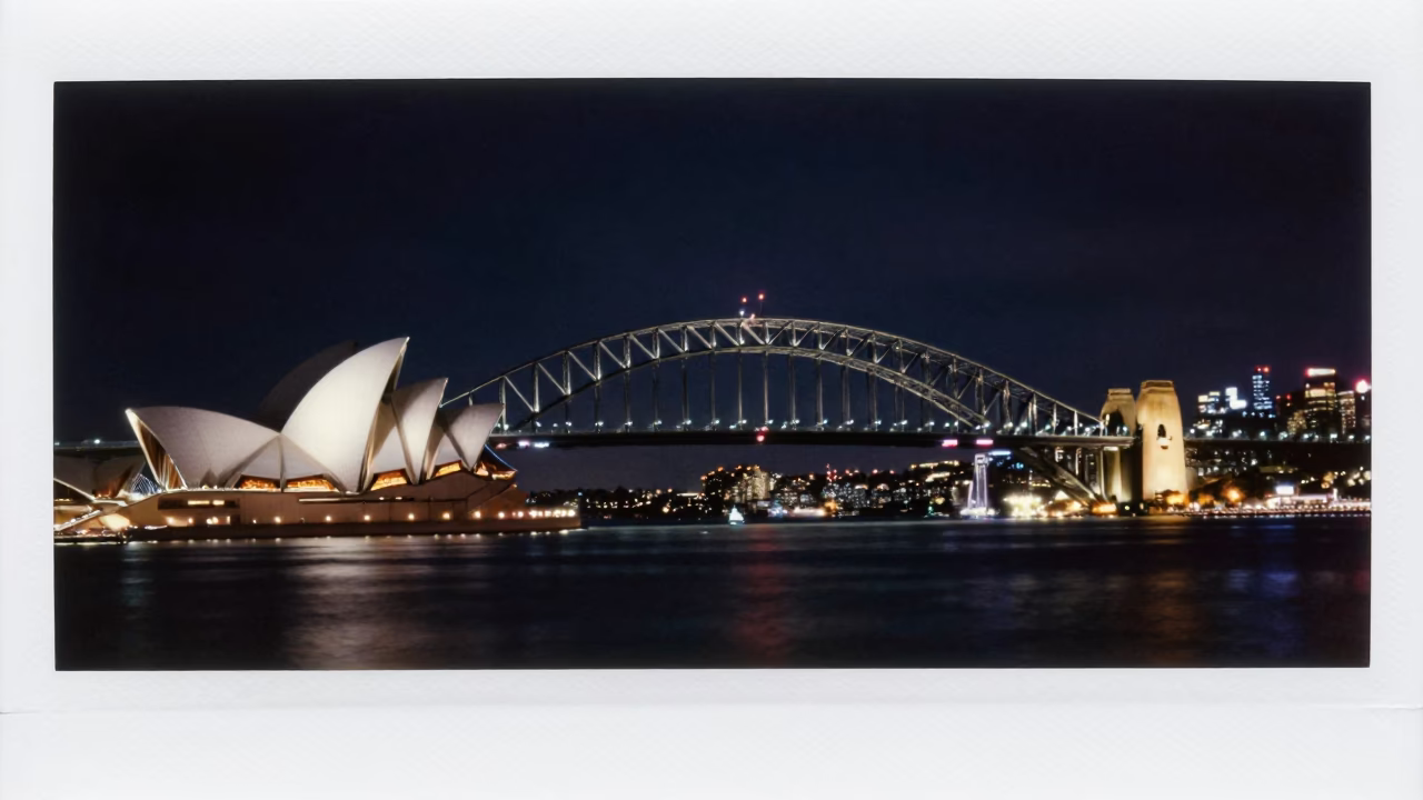 Late Night Sydney Harbour Bridge and Opera House Horizon Shot with City Lights in in Sydney, New South Wales, Australia