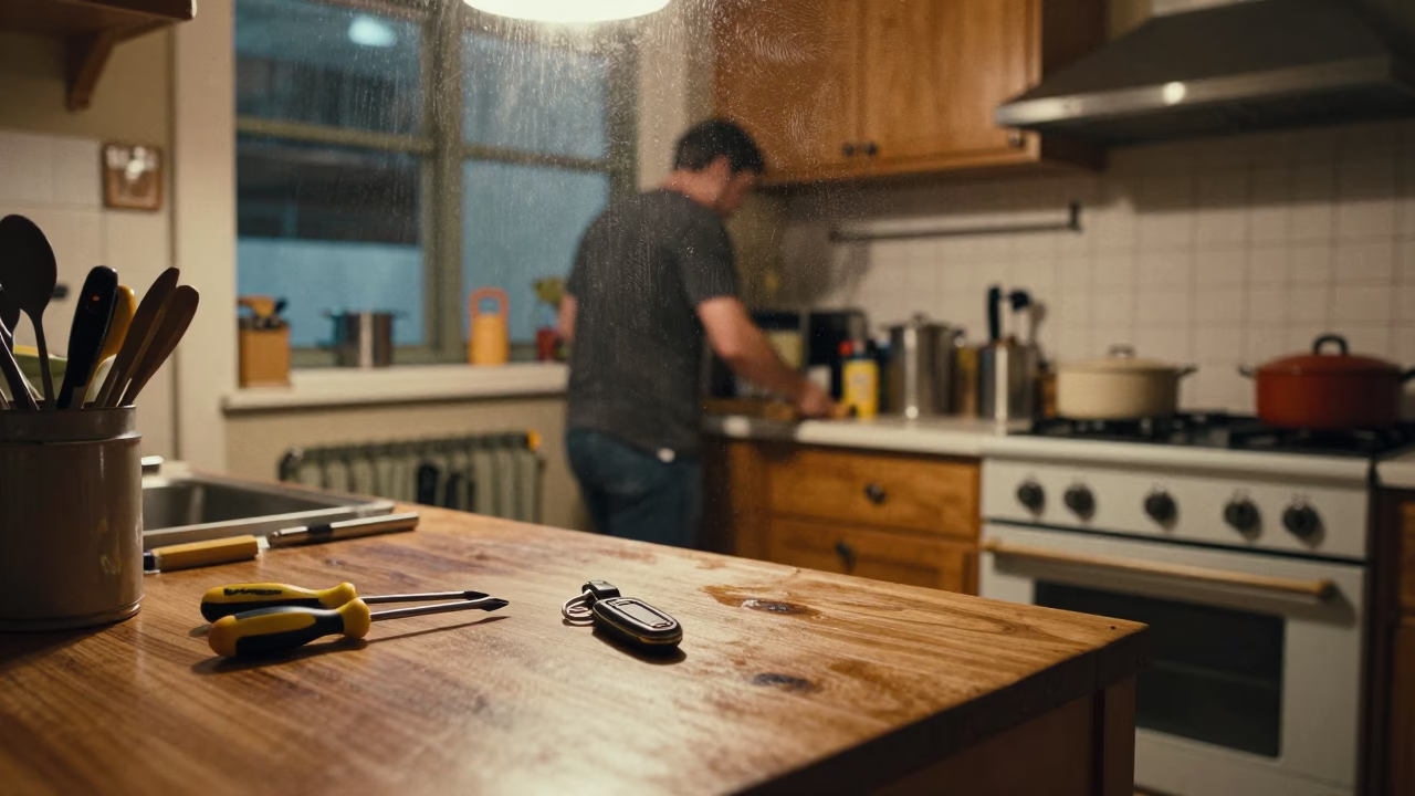 Late Night Sydney Kitchen Scene with Condensation and Vintage Items in in Sydney, New South Wales, Australia