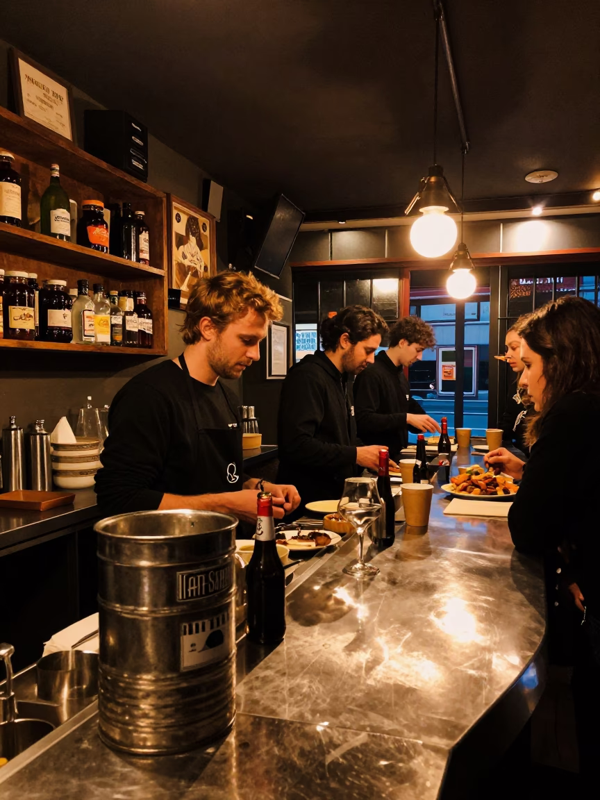 Late Night Tapas Bar Interior in Bilbao Spain with Coffee Tin and Soap Residue in in Bilbao, Spain