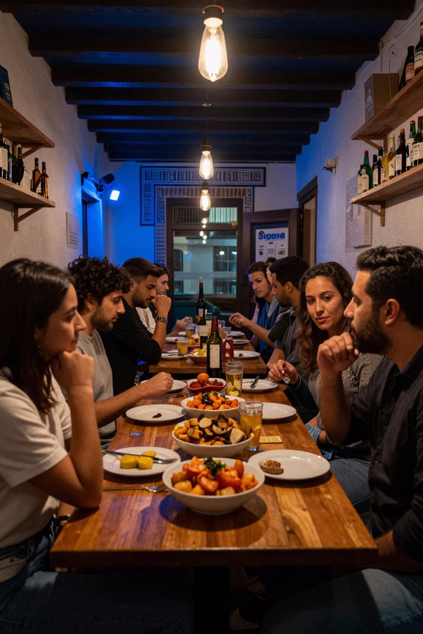 Late Night Tapas Bar Interior in Granada Spain with Blue and White Porcelain Bowl in in Granada, Spain