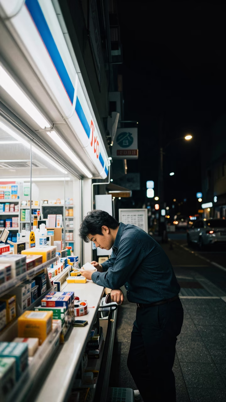 Late Night Tokyo Convenience Store Interior with Soap and Mixing Spoon in in Tokyo, Japan