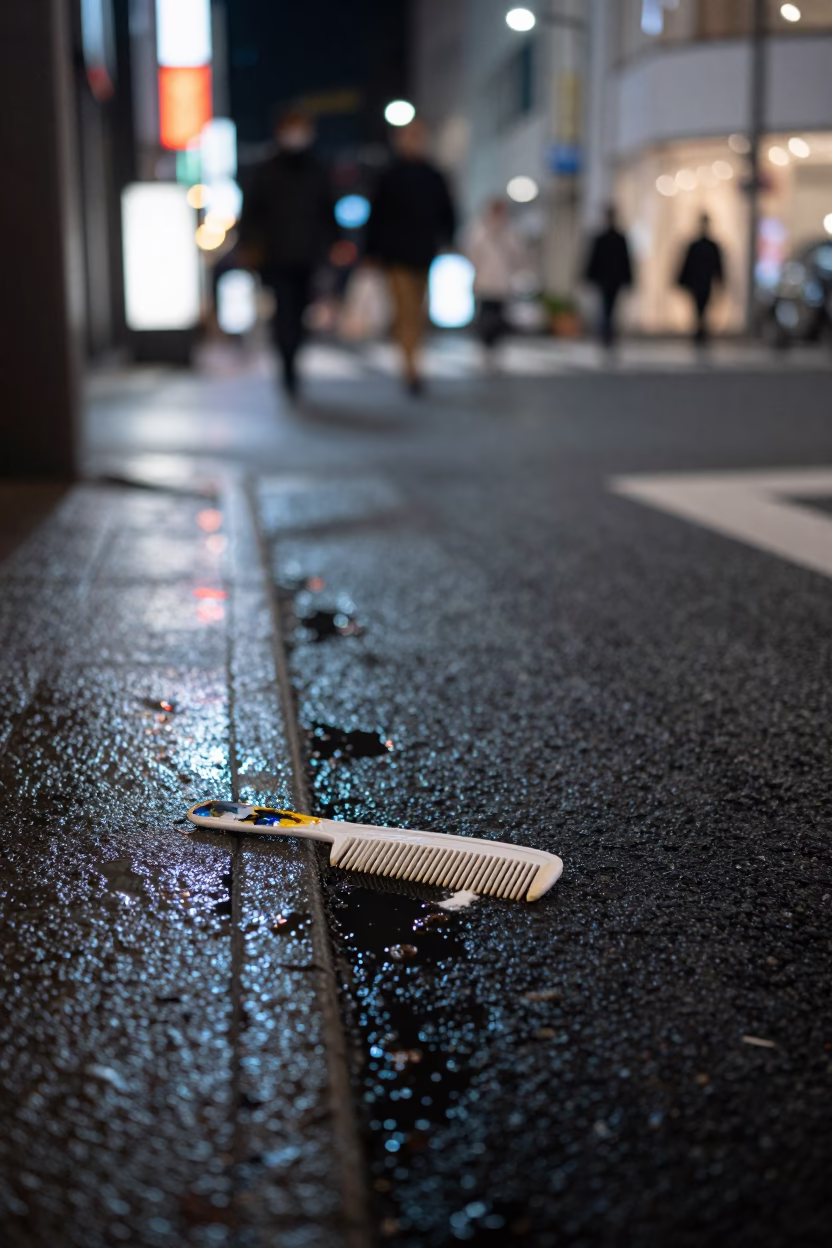 Late Night Tokyo Street Scene with Comb and Paint Flecks on Urban Surface in in Tokyo, Japan