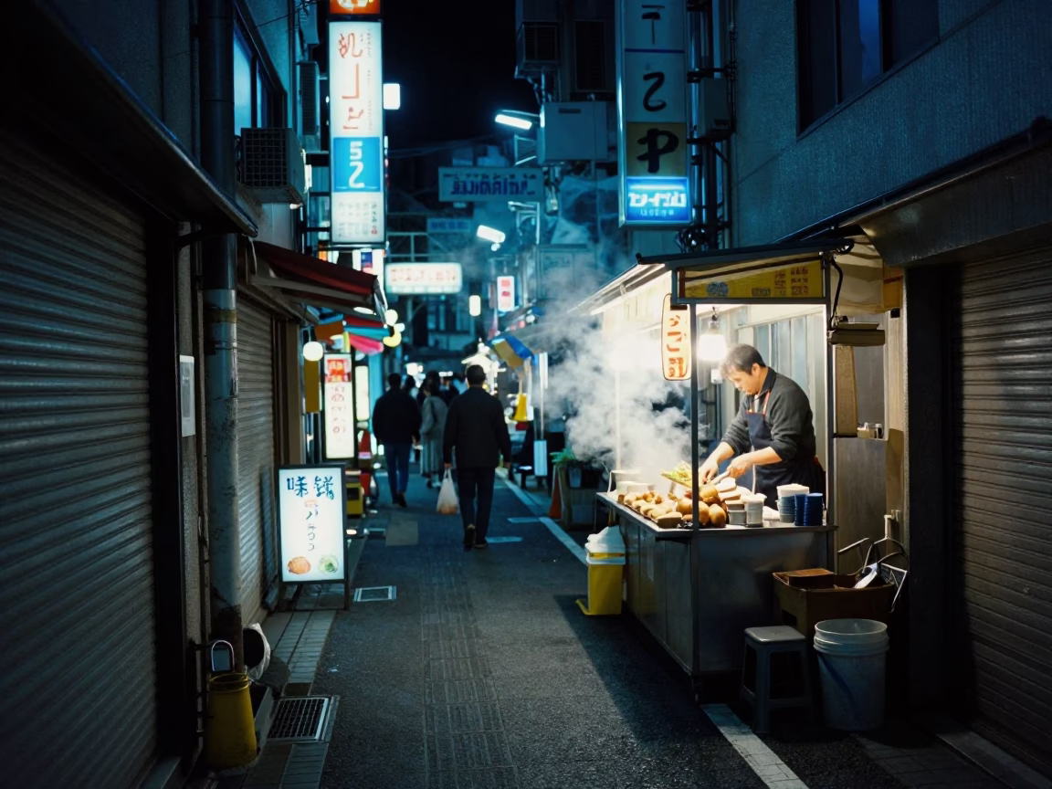 Late Night Tokyo Street Scene with Neon Lights and Urban Life in Japan in in Tokyo, Japan