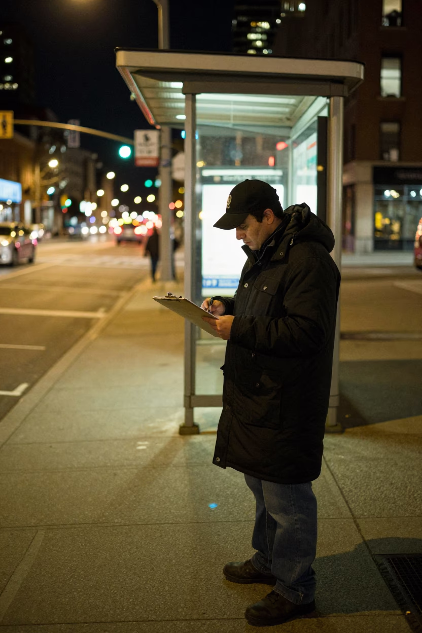 Late Night Toronto Street Scene with Clipboard and Urban Architecture in in Toronto, Ontario, Canada