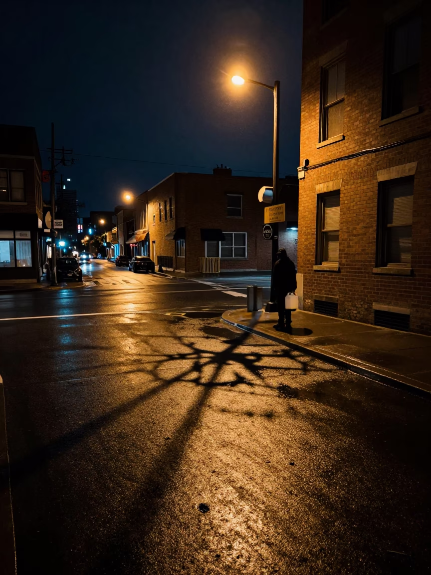 Late Night Toronto Street Scene with Wicker Shadow and Cooler Jug in in Toronto, Ontario, Canada