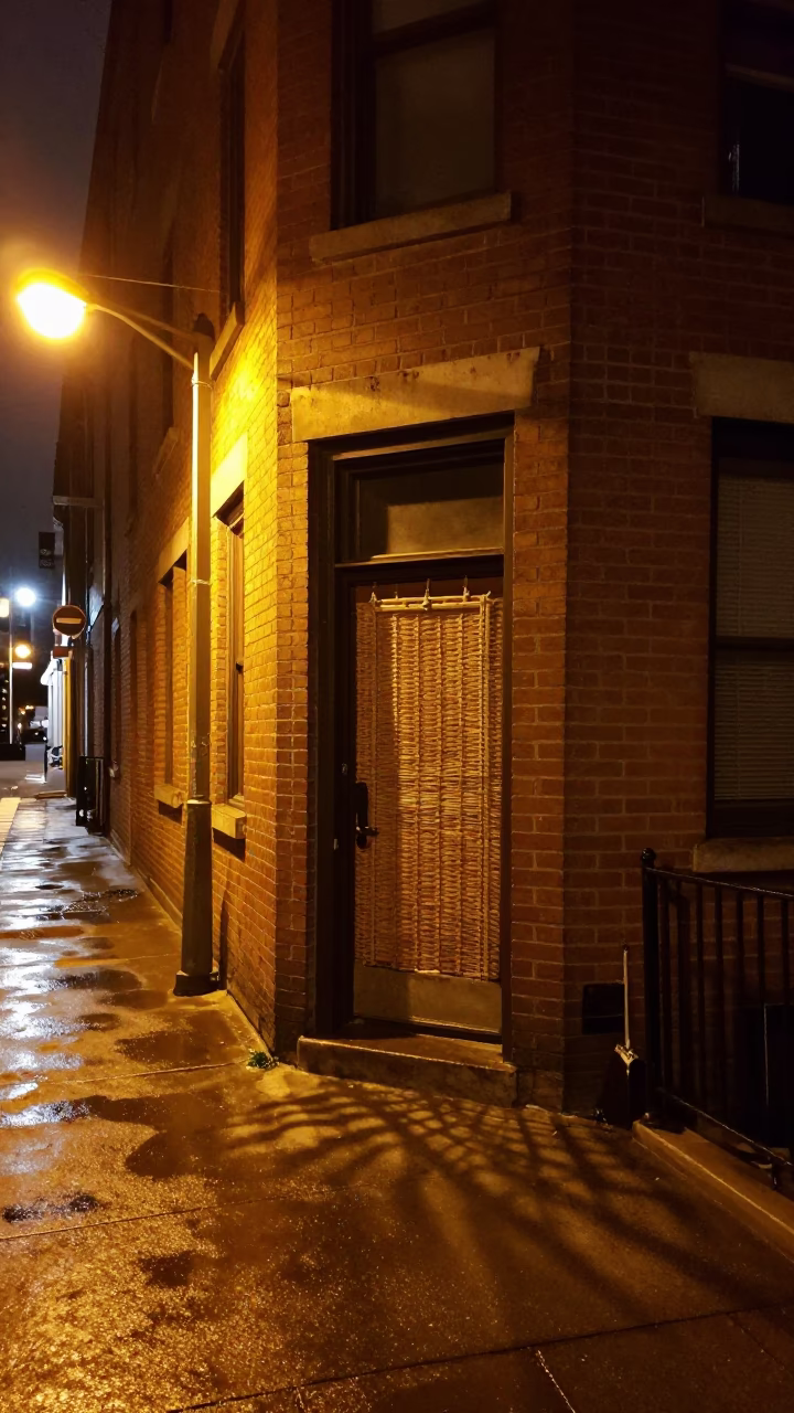Late Night Toronto Street Scene with Wicker Shadows and Urban Details in in Toronto, Ontario, Canada