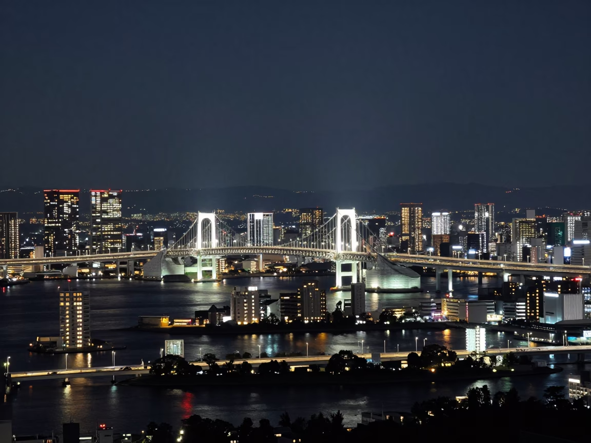 Late Night Urban Landscape of Fukuoka Japan City Skyline and Canal Reflections in in Fukuoka, Japan