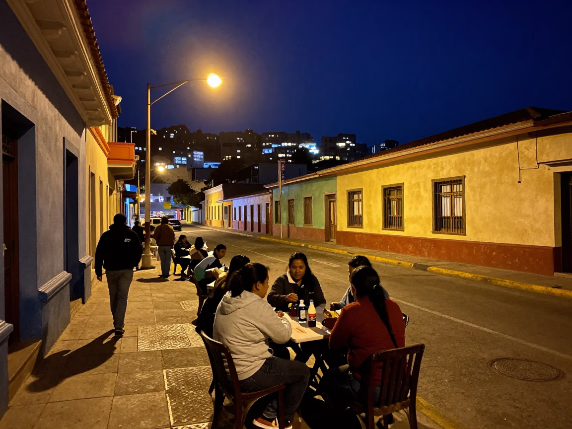 Late Night Valparaiso Street Scene with Bottle and Local Interaction in in Valparaiso, Chile