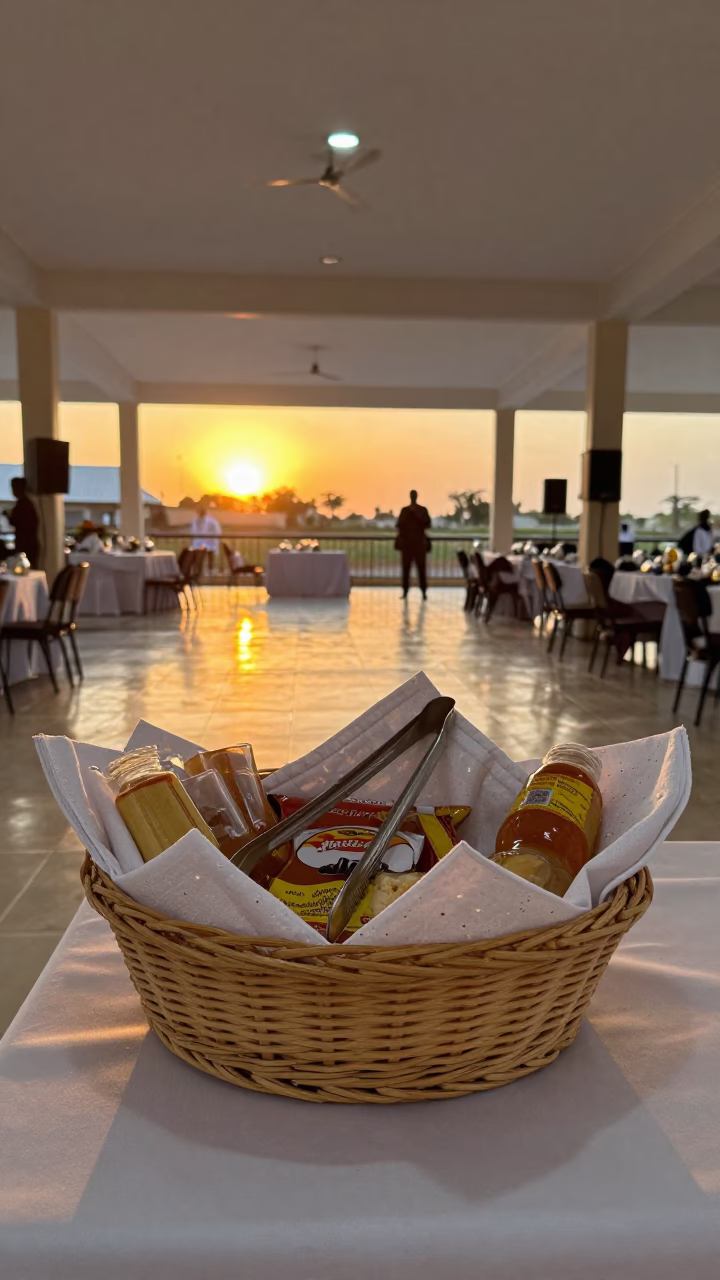 Late Snack Basket Station Al Qadarif Lobby in inside a banquet hall before service in Al Qadarif