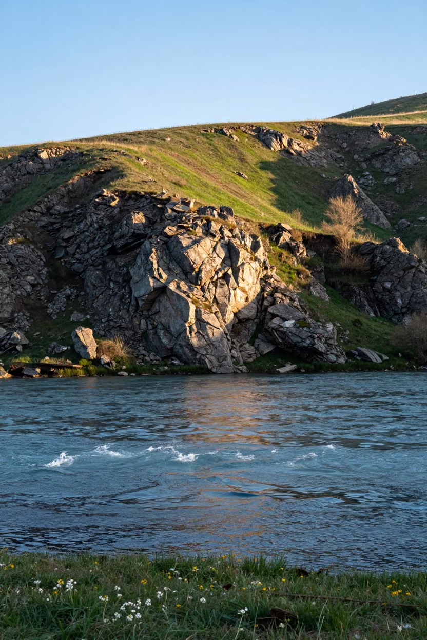 Late Spring Mountain Ridge Reflected in Almaty Waters in near Almaty