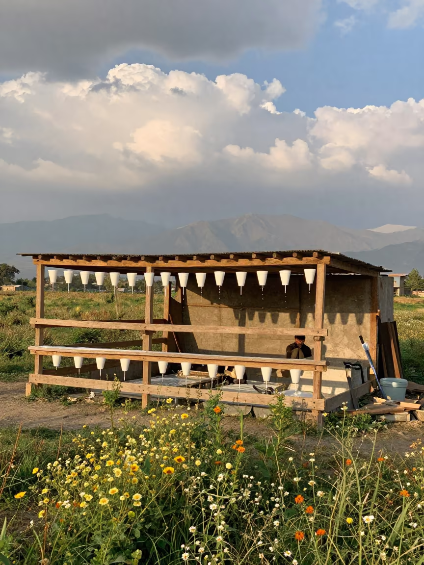 Latex Cups Dripping in Pakistan Meadow Shed in in a bloom-heavy meadow in Pakistan