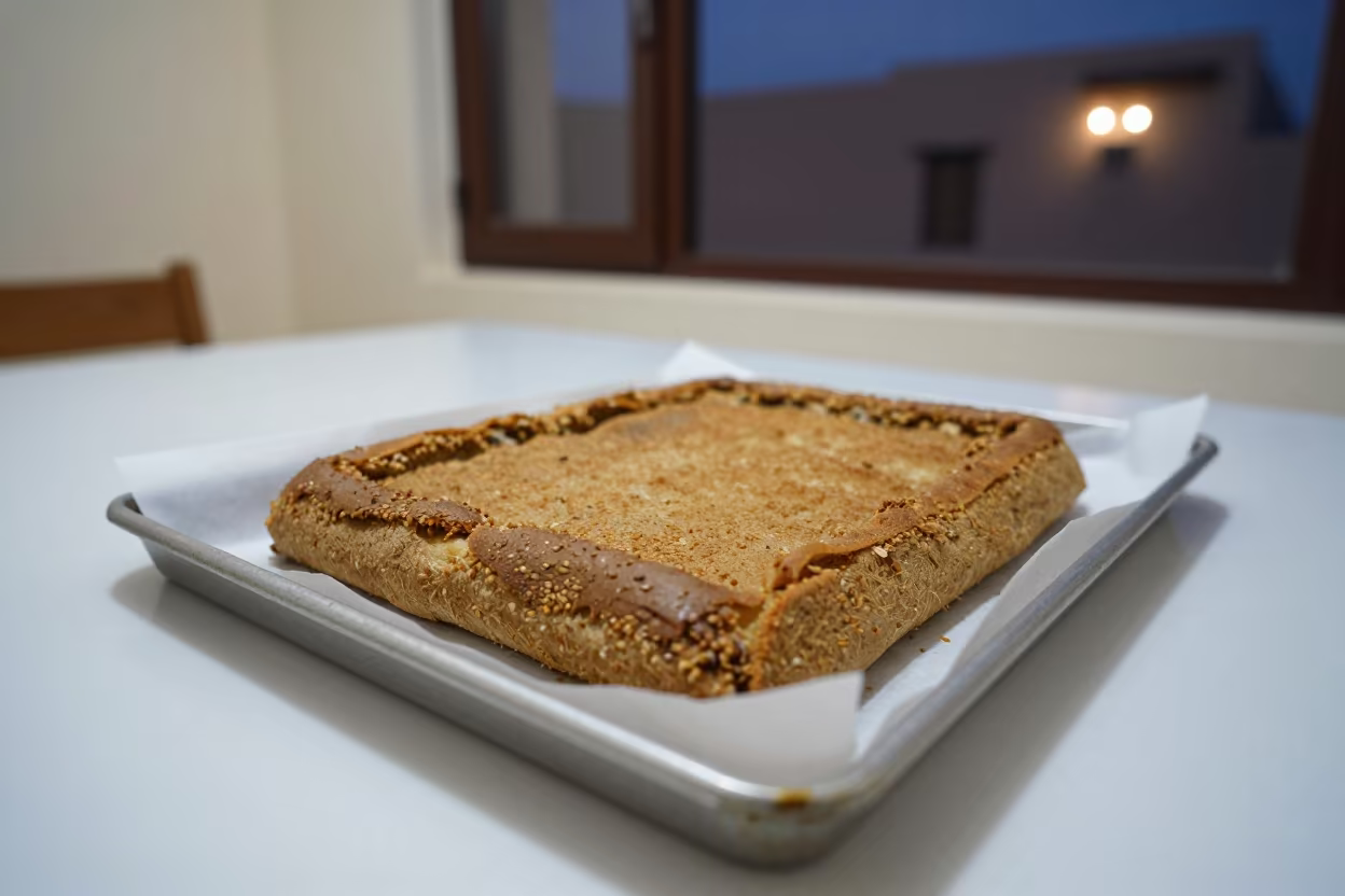 Latvian Rye Bread Dessert on Tray in Salalah in on a parchment-lined pastry tray in Salalah