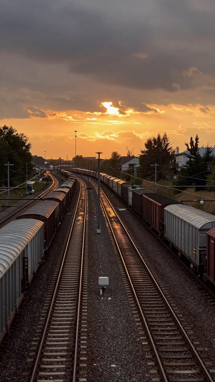 Latvian Train Yard Sunset Tracks in in Latvia