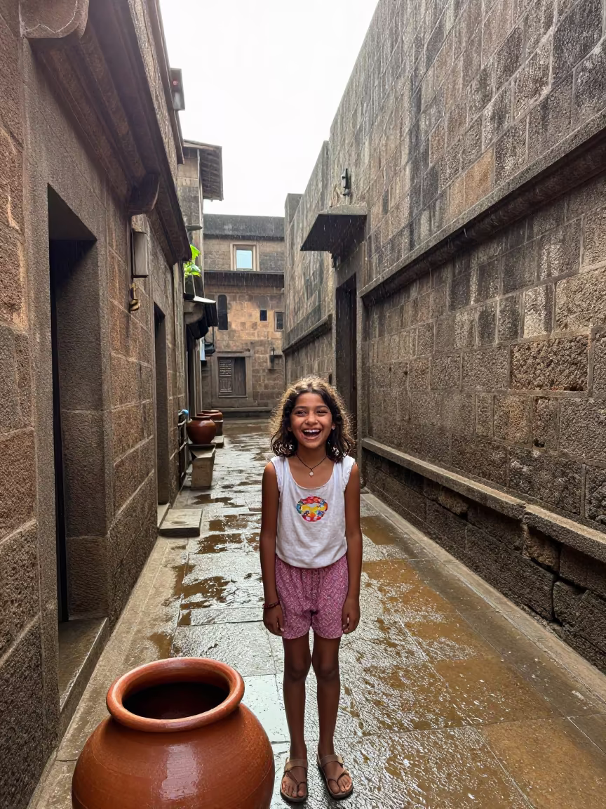 Laughing Freckled Girl in Solapur Old Quarter in in the old quarter in Solapur
