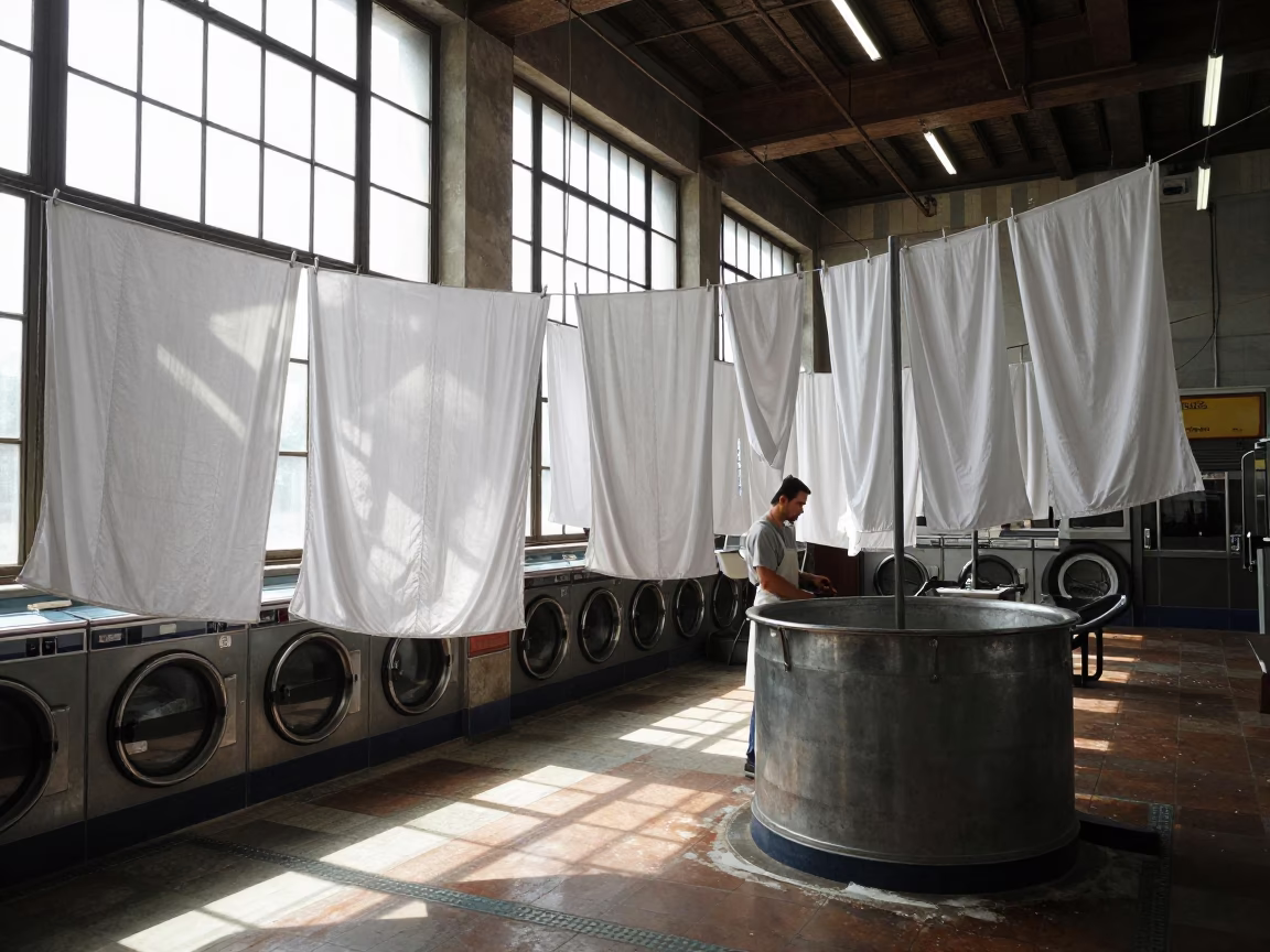 Laundromat Interior in Milan at As First Light Reaches The Scene in in Milan, Italy