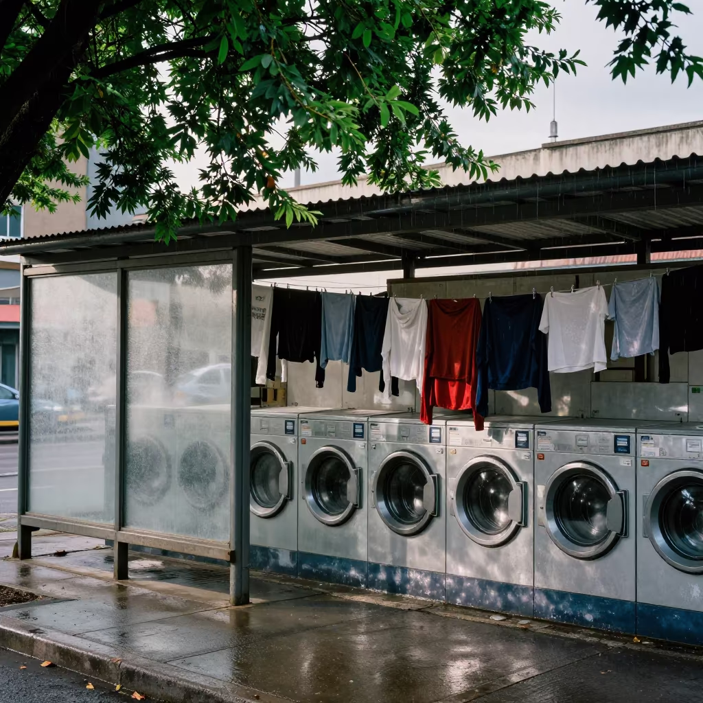Laundromat Steam Vents Urban Noon Soweto in beside a steamed-up bus shelter in Soweto