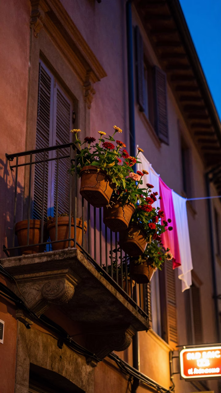 Laundry after dark in Bologna in in Bologna, Italy