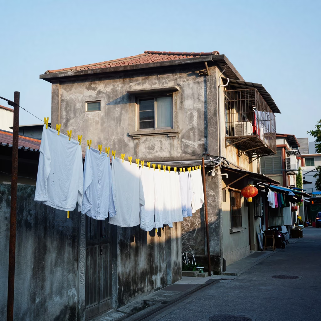 Laundry at Early Morning Light in in Kaohsiung, Taiwan