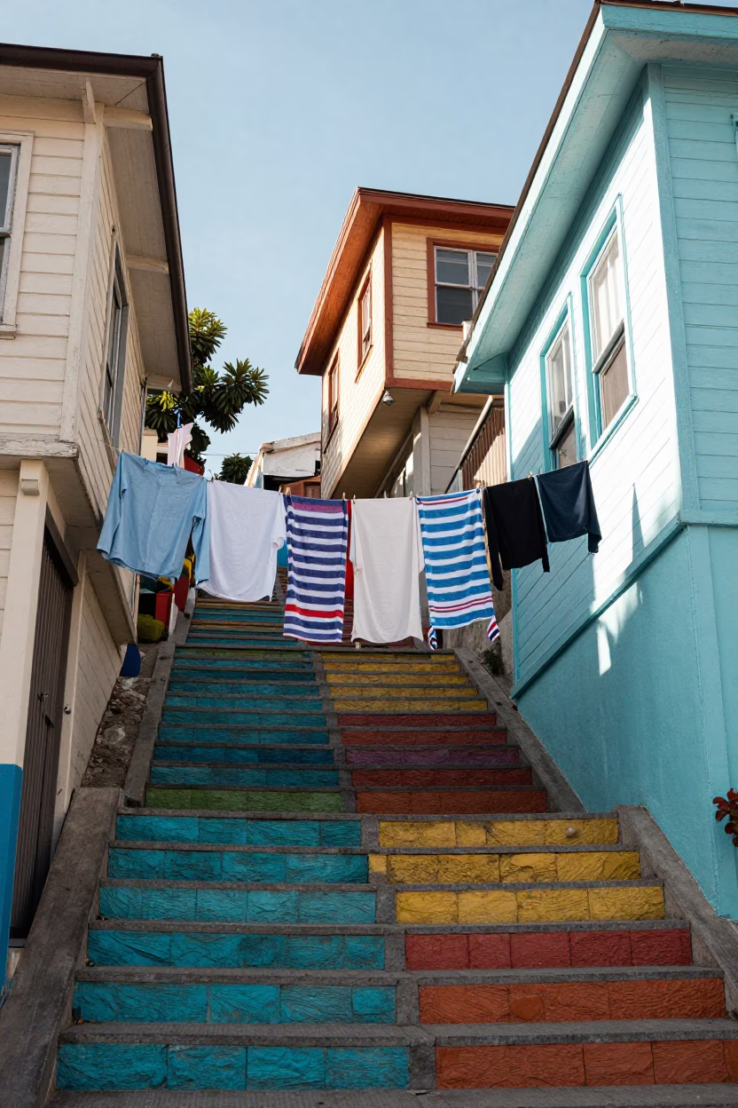Laundry at Late Morning Light in in Valparaiso, Chile