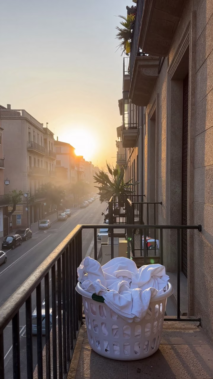 Laundry Basket in Barcelona at First Light Of Dawn in in Barcelona, Spain