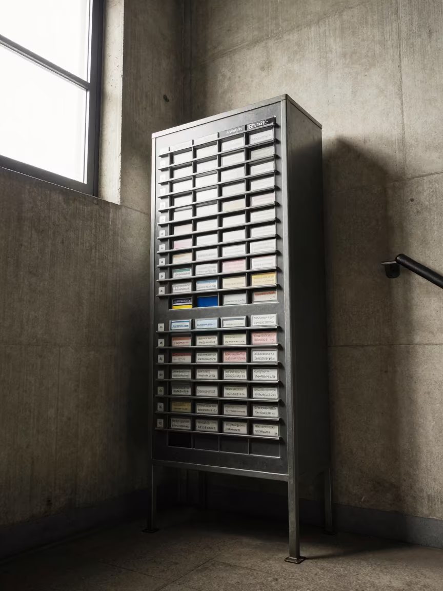 Laundry Card Rack in Hague Bunker Stairwell in inside a bunker stairwell near The Hague