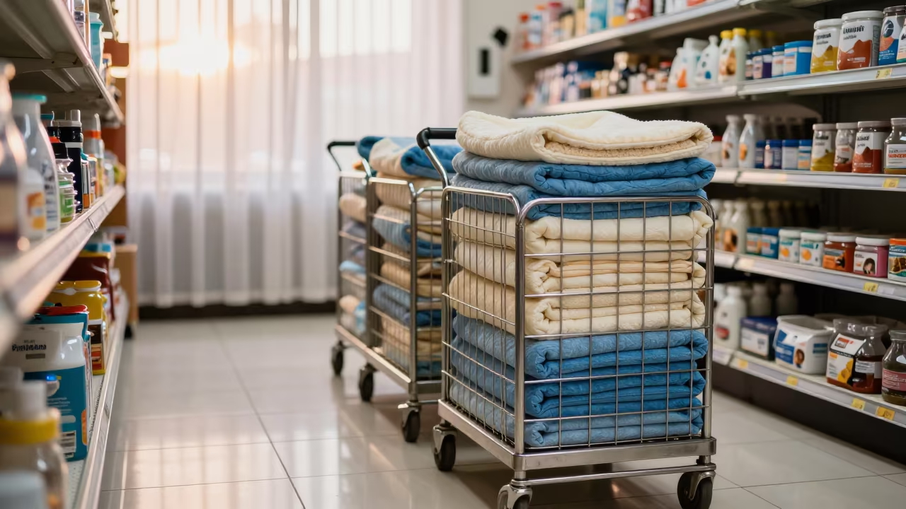 Laundry Cart with Kennel Bedding in Maceio Store in inside a pet store aisle in Maceio