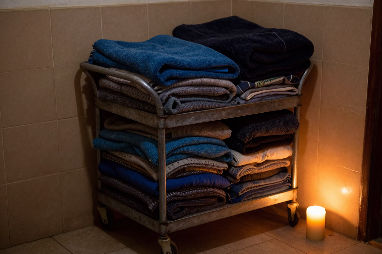 Laundry Cart with Kennel Bedding in Marrakech Adoption Room in inside an adoption room in Medina, Marrakech