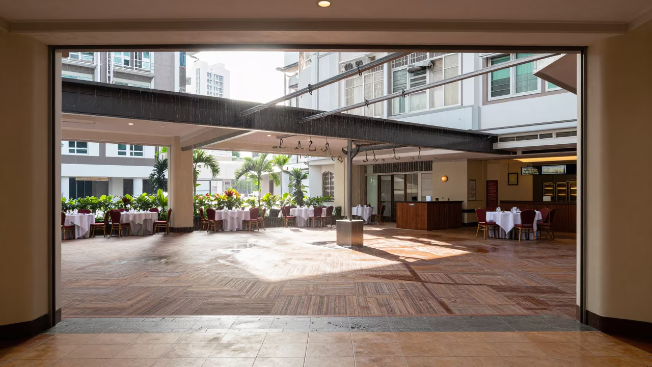 Laundry Chute Hook in Singapore Banquet Hall in inside a banquet hall before service near Holland Village, Singapore