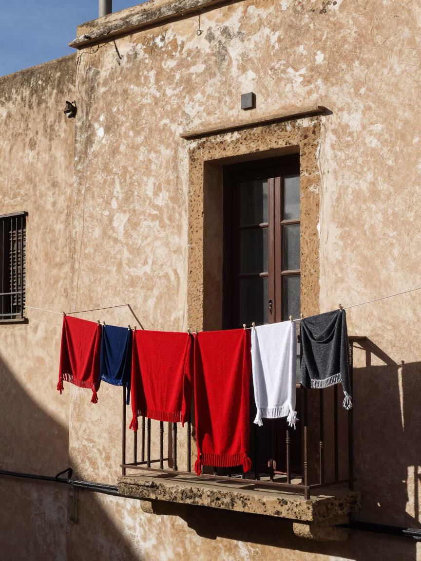Laundry Drying in Casablanca at Noon Light in in Casablanca, Morocco