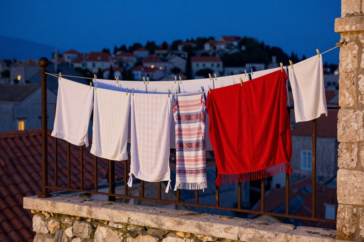 Laundry Drying in Dubrovnik at Blue Hour in in Dubrovnik, Croatia
