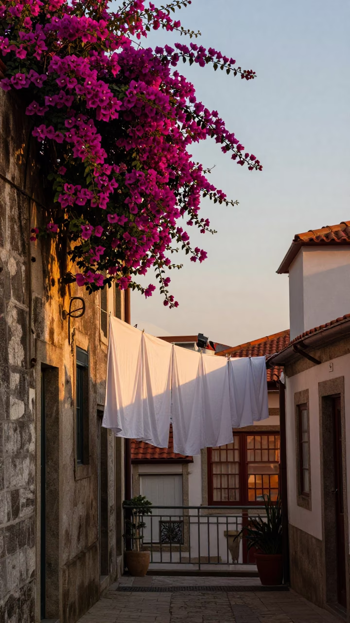 Laundry Drying in Porto at Evening Light in in Porto, Portugal