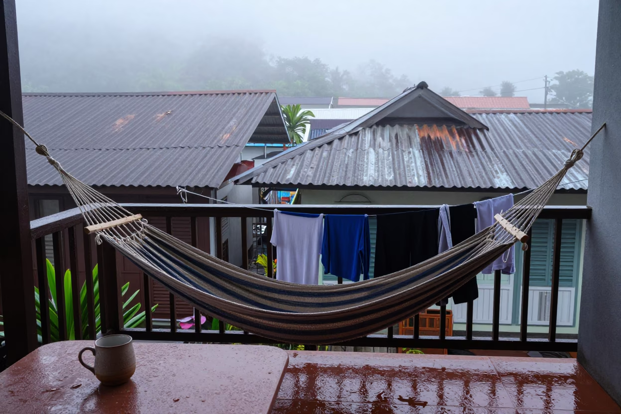 Laundry in Phuket at Dawn Light in in Phuket, Thailand
