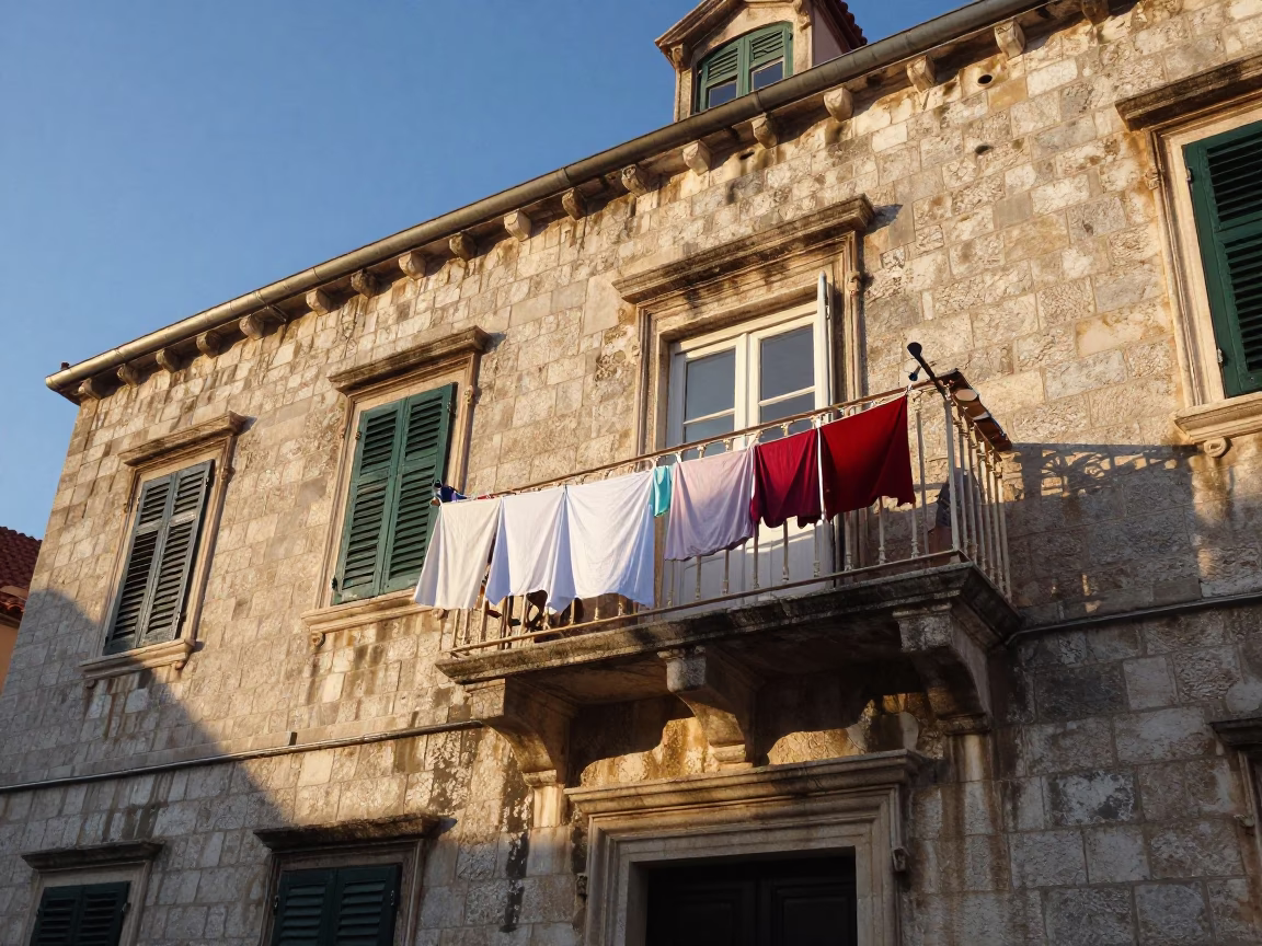 Laundry just after sunrise in Dubrovnik in in Dubrovnik, Croatia