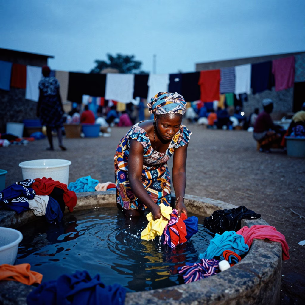 Laundry Scene in Dakar at The Last Blue Light Of Evening in in Dakar, Senegal