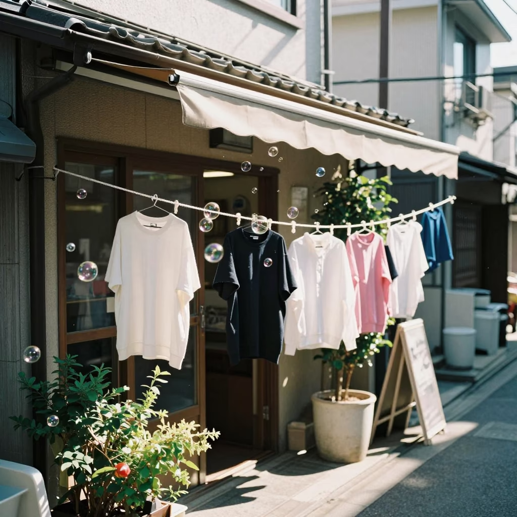 Laundry Scene in Tokyo at Bright Midmorning Light in in Tokyo, Japan